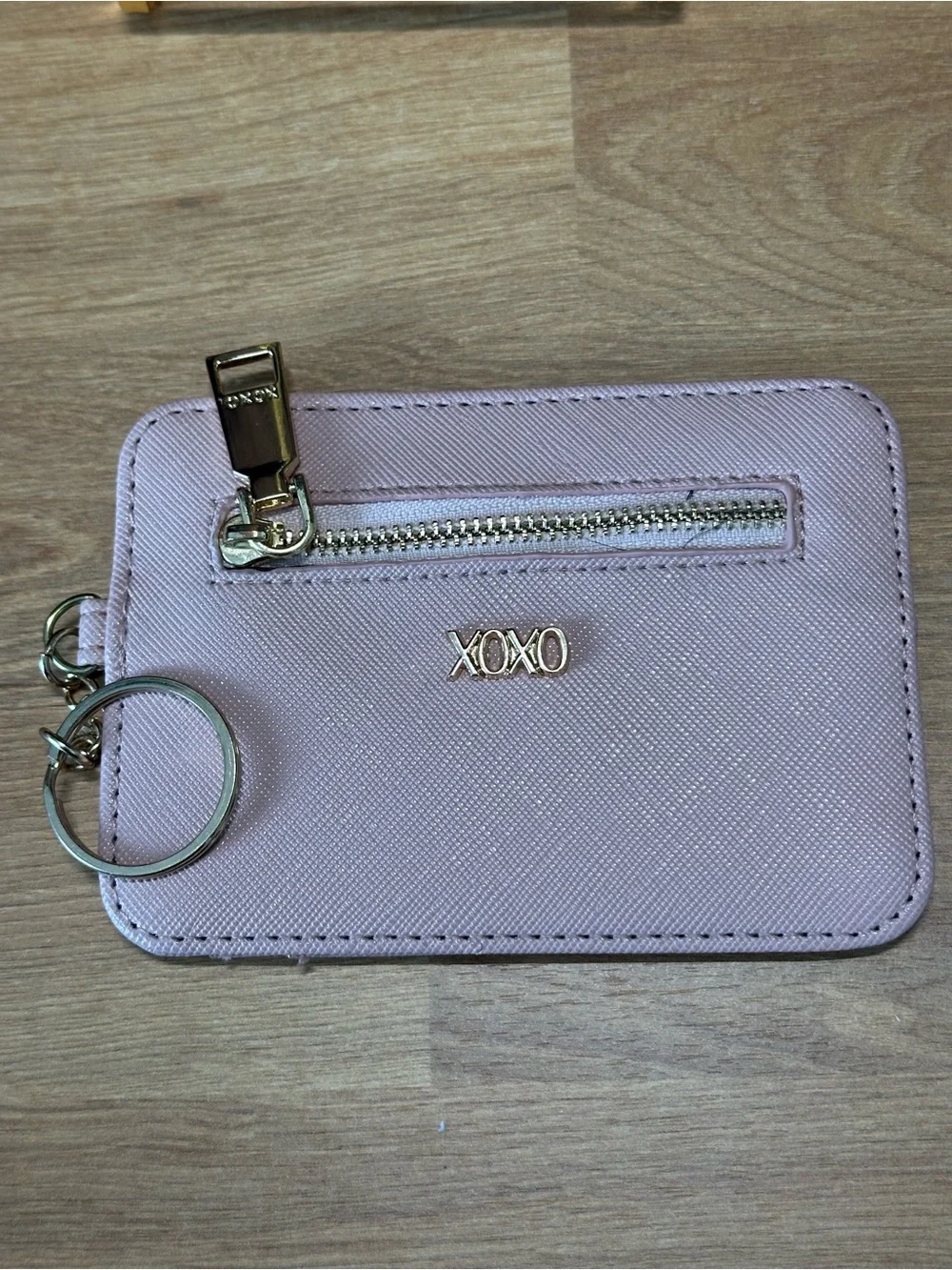 XOXO Blush Pink Saffiano Card Holder Coin Purse Keychain Wallet